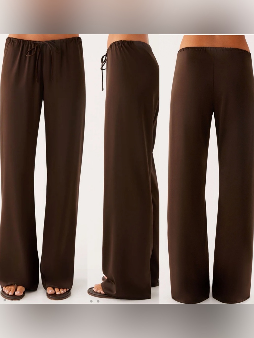 Peppermayo Deacon Low Rise Dark Brown Satin Drawstring Pants Extrs Small